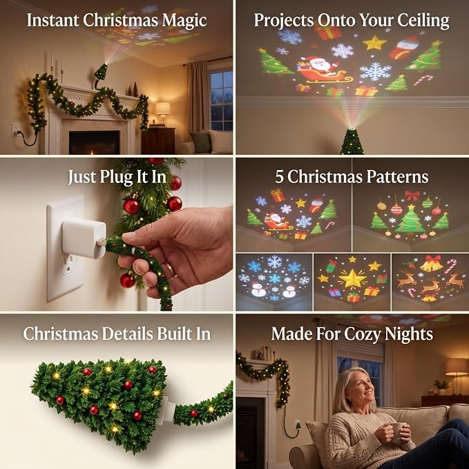 Christmas Tree Shape Projector Light, Dual Holiday Halloween & Christmas Pattern Projection Lamp for Home Party Decor