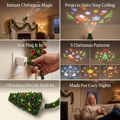 Christmas Tree Shape Projector Light, Dual Holiday Halloween & Christmas Pattern Projection Lamp for Home Party Decor