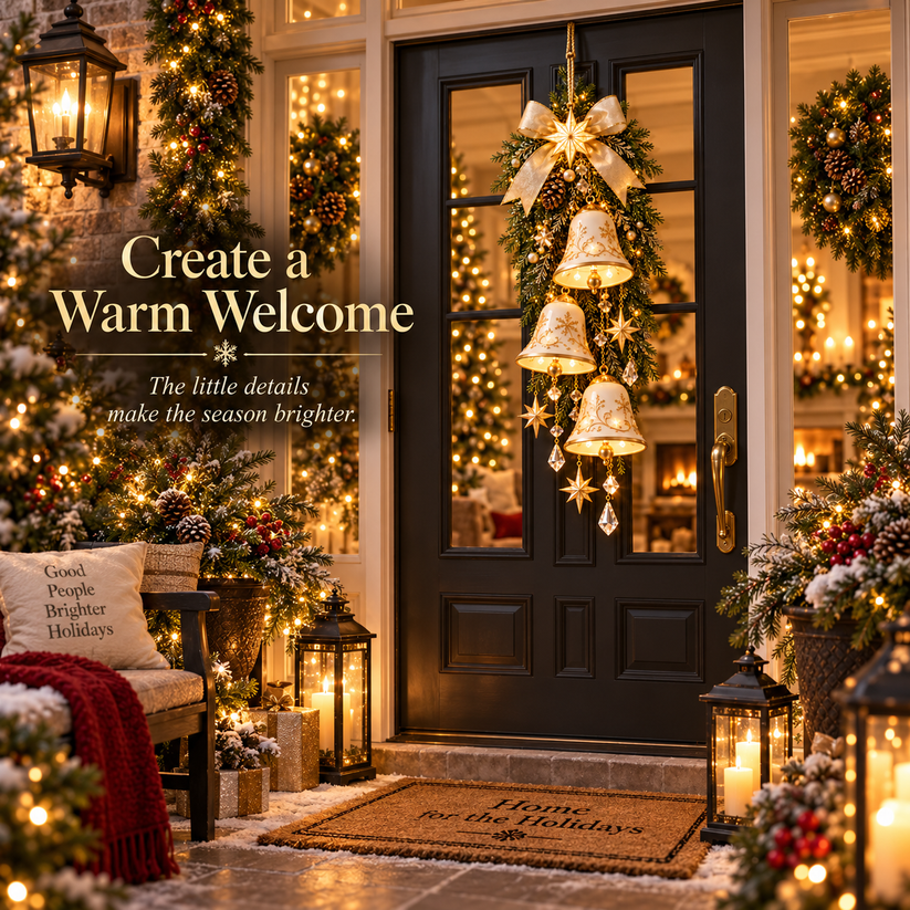 Golden Bell Blessing Cascade™ – Lighted Christmas Door Decor