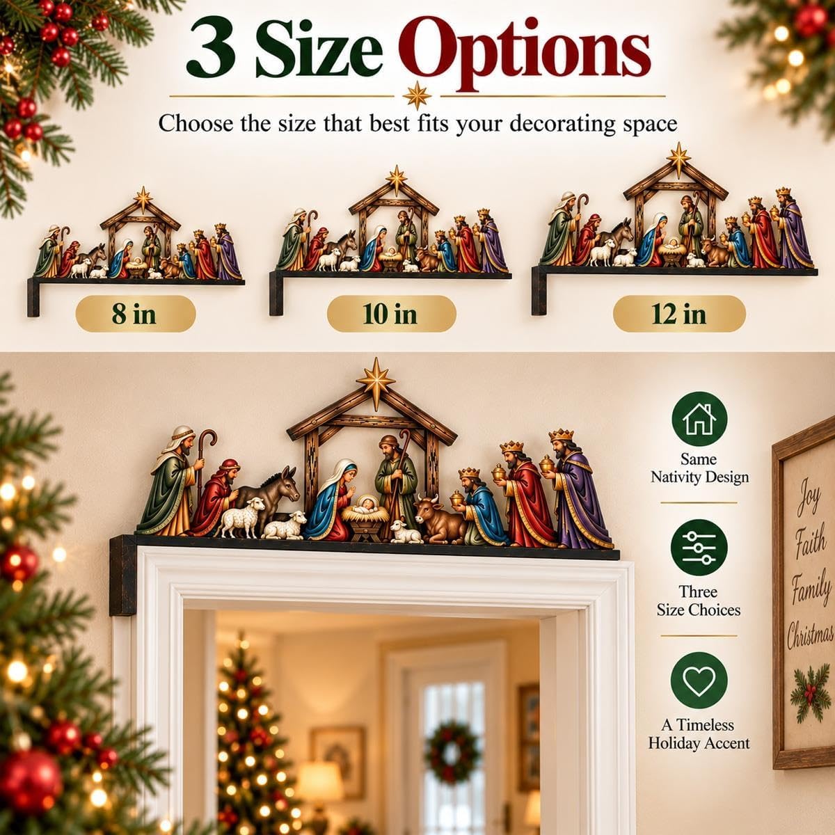 Nativity Scene Door Topper Christmas Front Door Frame Decor for Entryway