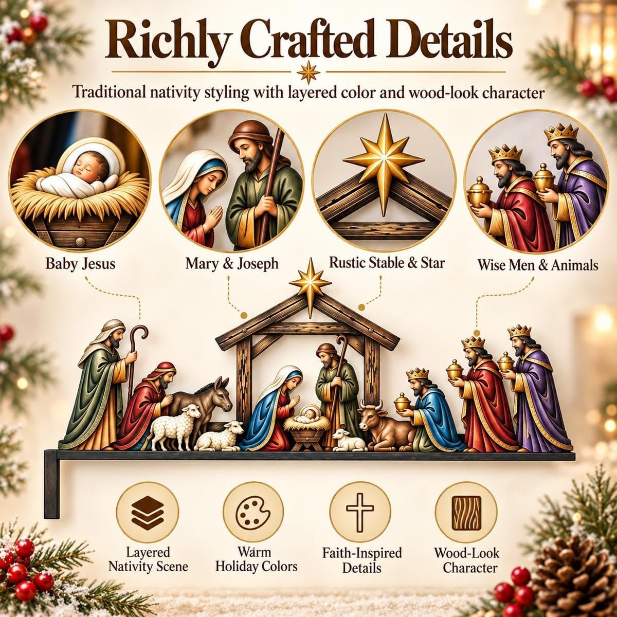 Nativity Scene Door Topper Christmas Front Door Frame Decor for Entryway