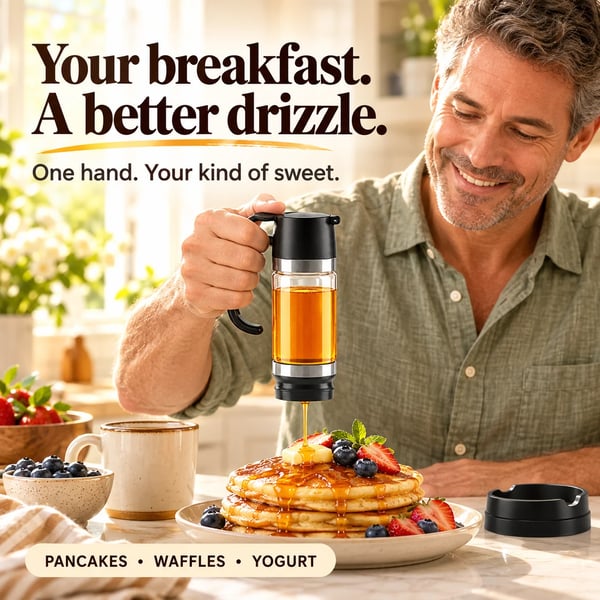 🍯 12 oz Glass Honey & Syrup Dispenser with One-Hand Control