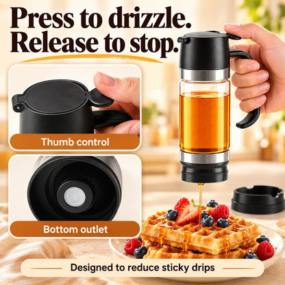 🍯 12 oz Glass Honey & Syrup Dispenser with One-Hand Control