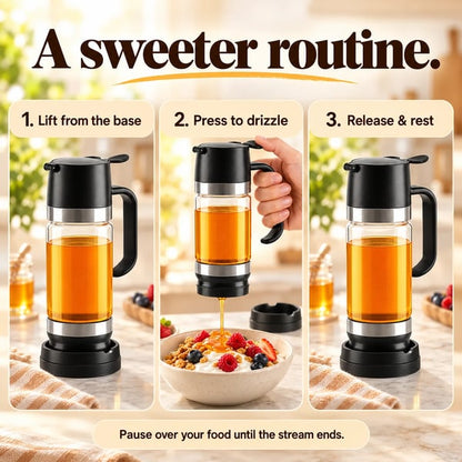 🍯 12 oz Glass Honey & Syrup Dispenser with One-Hand Control