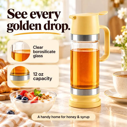 🍯 12 oz Glass Honey & Syrup Dispenser with One-Hand Control
