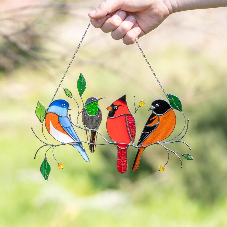 Handmade Birds Stained Glass Window Wall Hanging