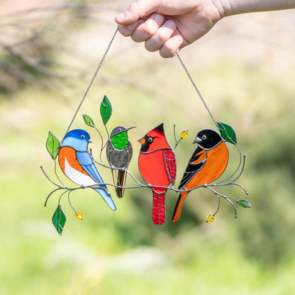 Handmade Birds Stained Glass Window Wall Hanging