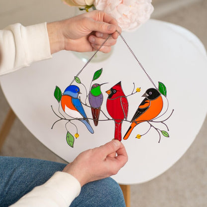 Handmade Birds Stained Glass Window Wall Hanging