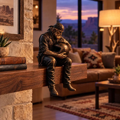🏍️Old Biker Soul Shelf Sitter Collection – Rustic Motorcycle Rider Figurines for Men