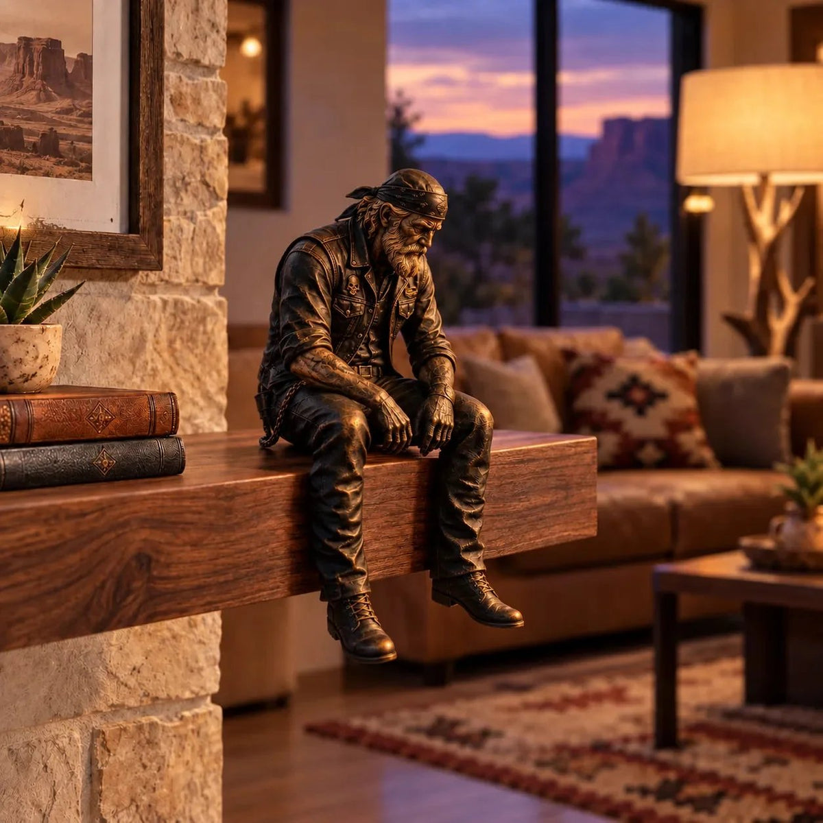🏍️Old Biker Soul Shelf Sitter Collection – Rustic Motorcycle Rider Figurines for Men