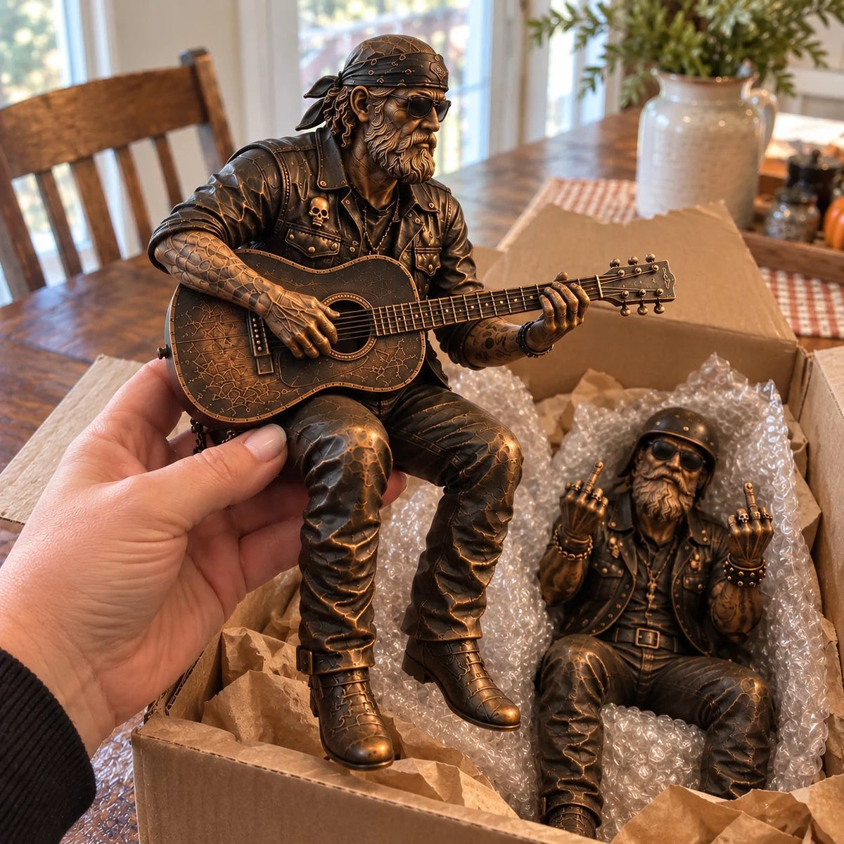 🏍️Old Biker Soul Shelf Sitter Collection – Rustic Motorcycle Rider Figurines for Men