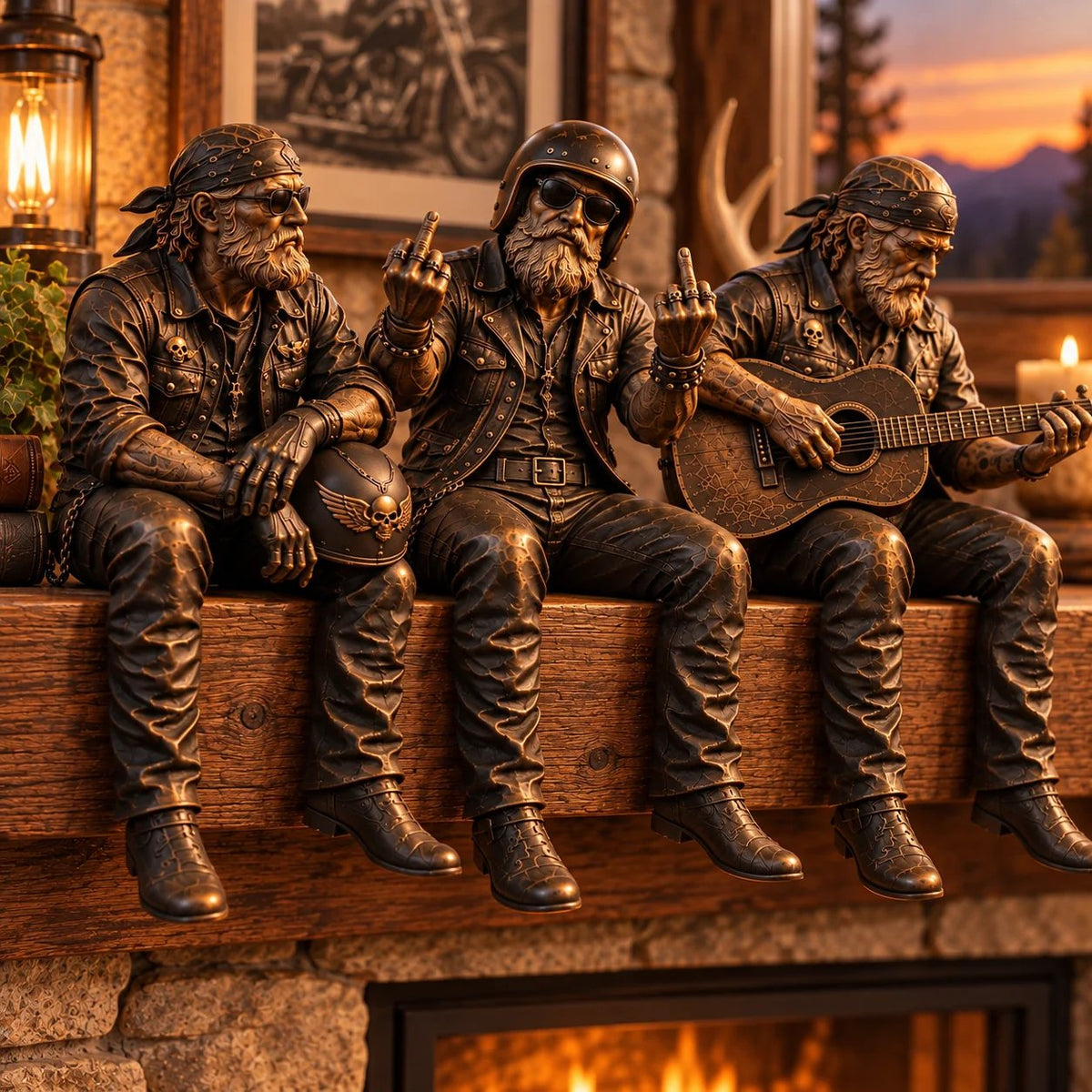 🏍️Old Biker Soul Shelf Sitter Collection – Rustic Motorcycle Rider Figurines for Men