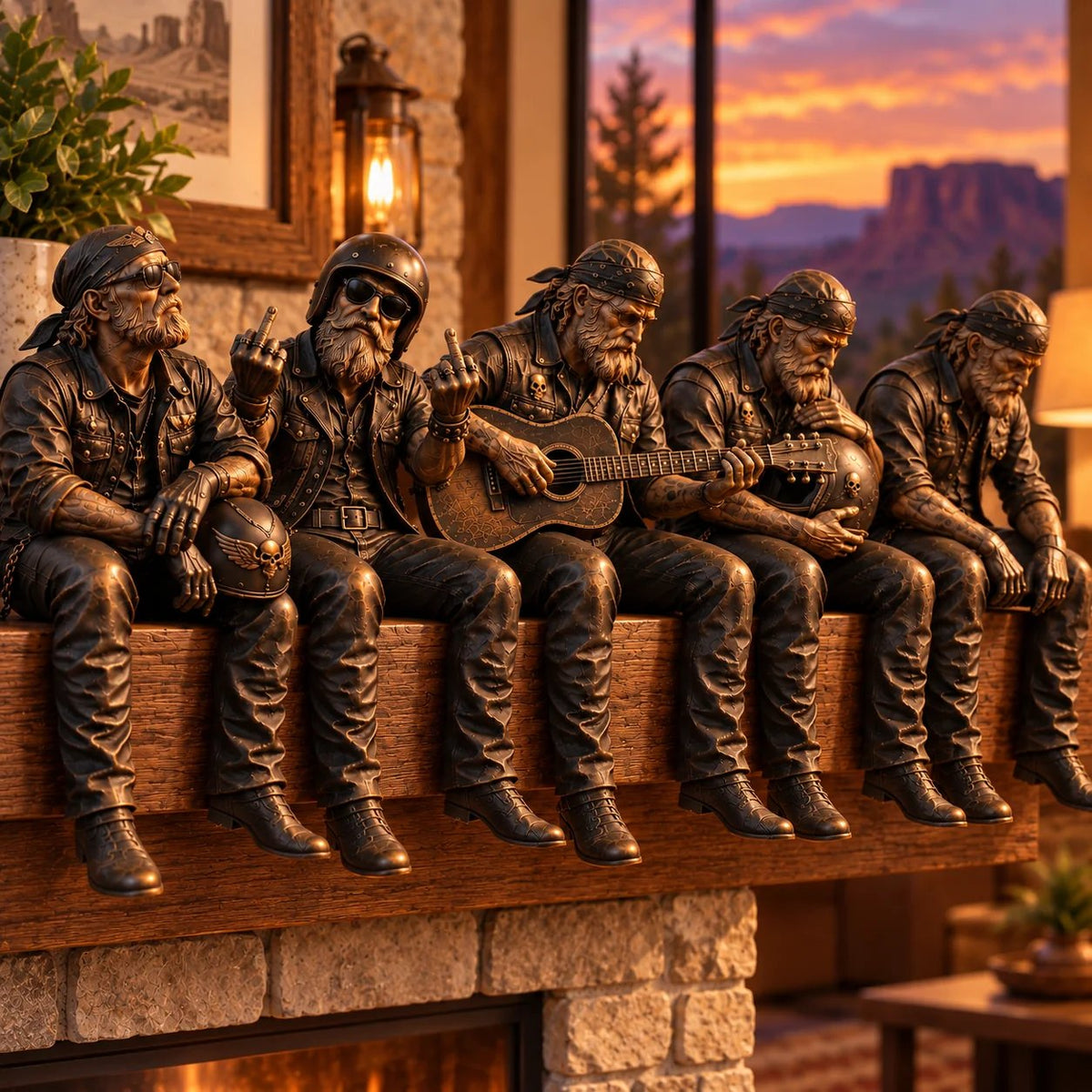 🏍️Old Biker Soul Shelf Sitter Collection – Rustic Motorcycle Rider Figurines for Men