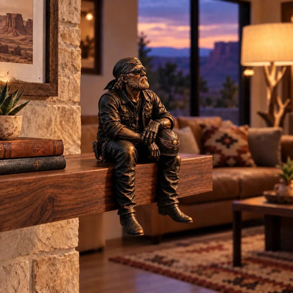 🏍️Old Biker Soul Shelf Sitter Collection – Rustic Motorcycle Rider Figurines for Men