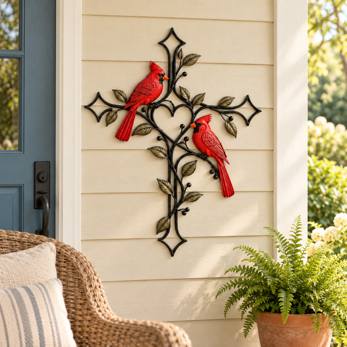 ❤️🐦 Love Stays Close – Cardinal Heart Cross Wall Decor