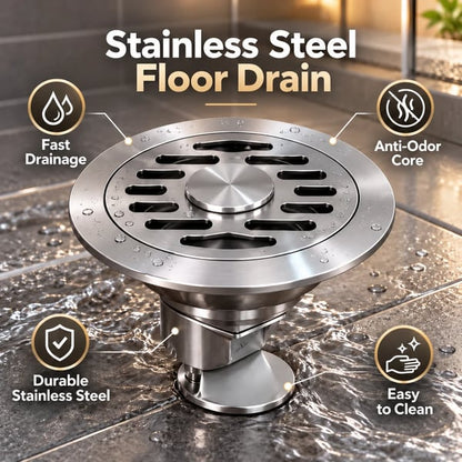🚿 Stainless Steel Floor Drain with Odor-Blocking Core & Fast Drainage