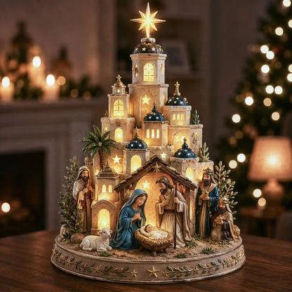 ✨ Bethlehem Nativity Church Light Tower | Light-Up Holy Family Manger Scene & Christmas Tabletop Decor