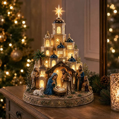 ✨ Bethlehem Nativity Church Light Tower | Light-Up Holy Family Manger Scene & Christmas Tabletop Decor