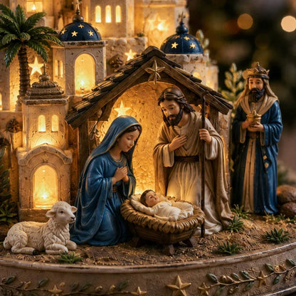 ✨ Bethlehem Nativity Church Light Tower | Light-Up Holy Family Manger Scene & Christmas Tabletop Decor