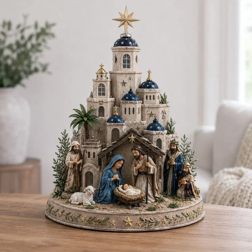 ✨ Bethlehem Nativity Church Light Tower | Light-Up Holy Family Manger Scene & Christmas Tabletop Decor