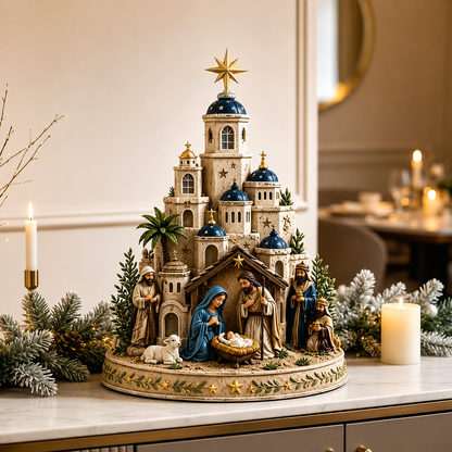 ✨ Bethlehem Nativity Church Light Tower | Light-Up Holy Family Manger Scene & Christmas Tabletop Decor