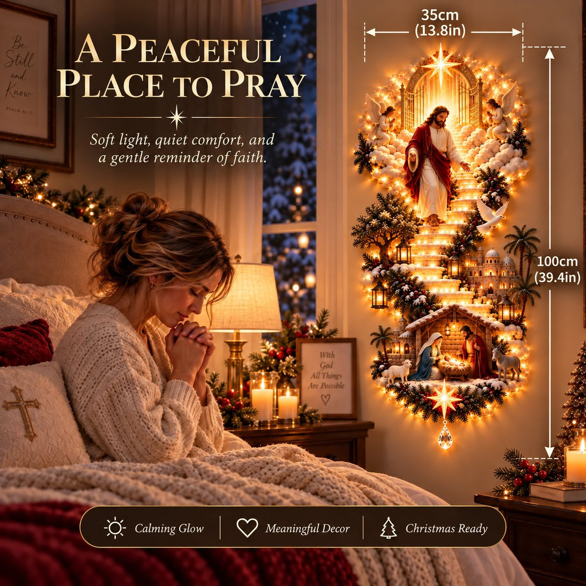 ✨ Jesus Light of Heaven Christmas Wall Hanging | Illuminated Nativity Stairway Decor ✝️