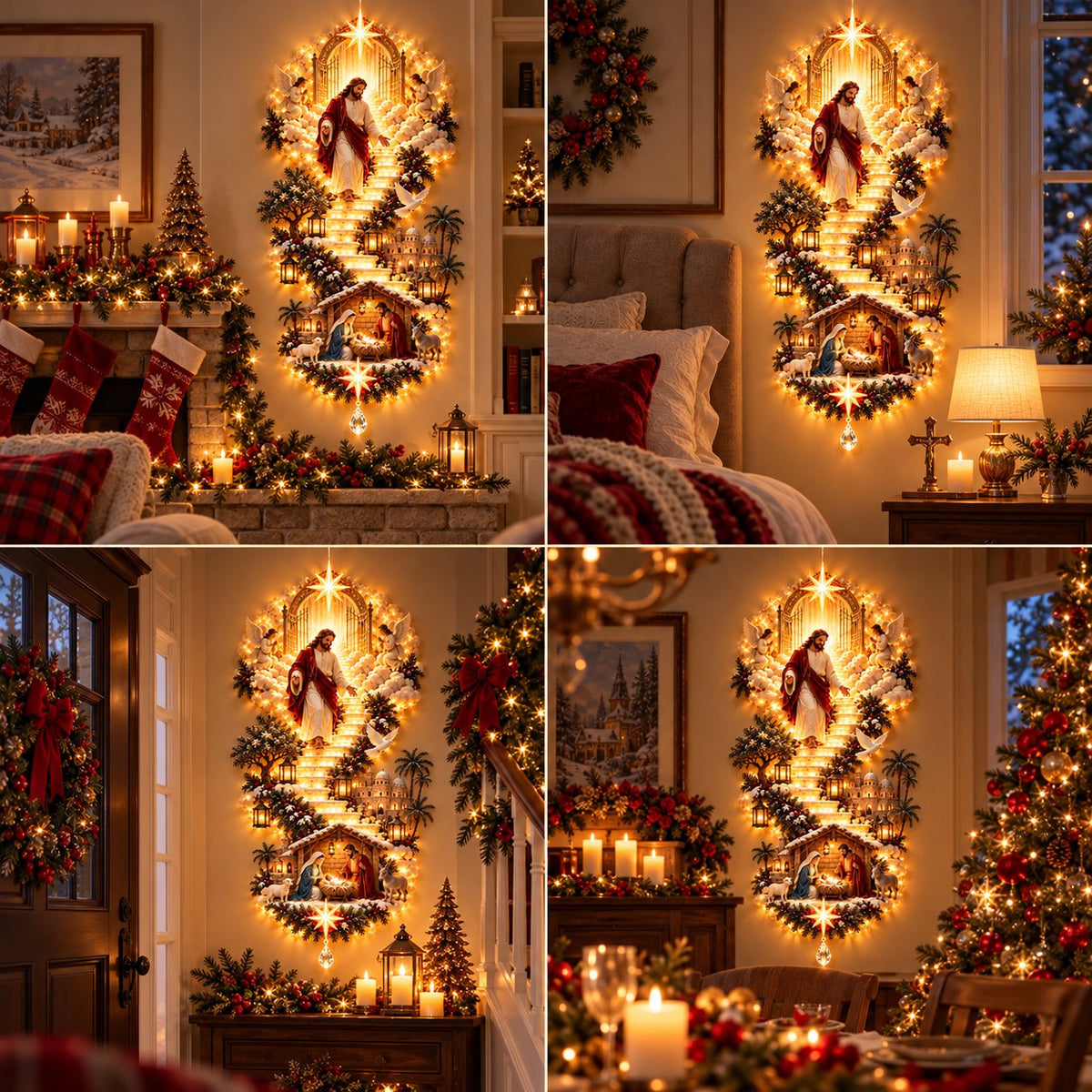 ✨ Jesus Light of Heaven Christmas Wall Hanging | Illuminated Nativity Stairway Decor ✝️