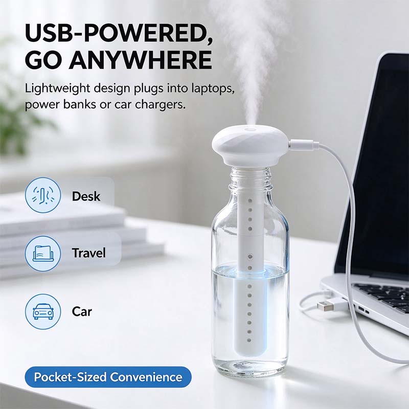 💧 Mini USB Cool Mist Portable Donut Humidifier, Unlimited Water Tank Small Desktop Mist Maker