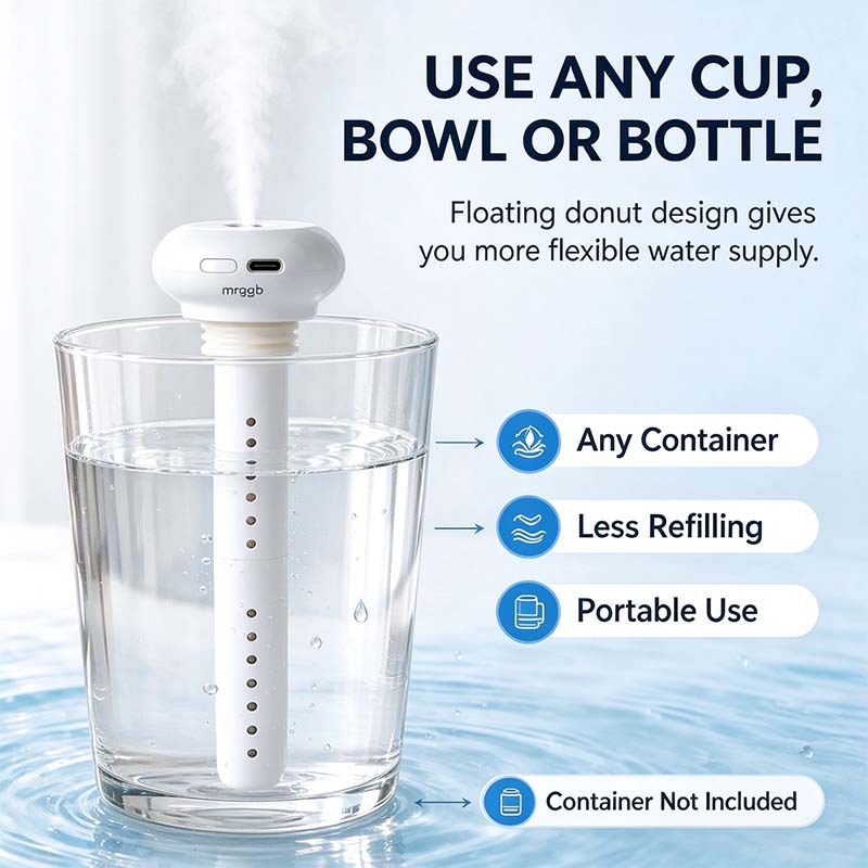 💧 Mini USB Cool Mist Portable Donut Humidifier, Unlimited Water Tank Small Desktop Mist Maker