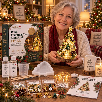 🎄 Christmas Tree Night Light DIY Kit | Complete Kit with Mold, Resin, Fairy Lights & Festive Decorations ✨