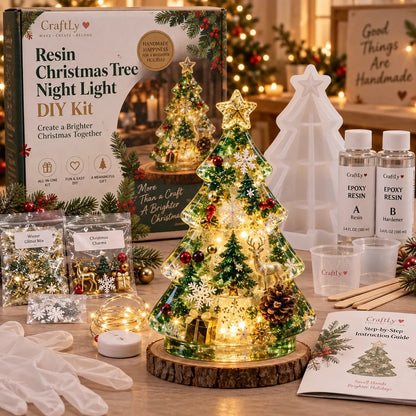🎄 Christmas Tree Night Light DIY Kit | Complete Kit with Mold, Resin, Fairy Lights & Festive Decorations ✨