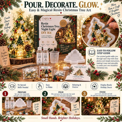 🎄 Christmas Tree Night Light DIY Kit | Complete Kit with Mold, Resin, Fairy Lights & Festive Decorations ✨