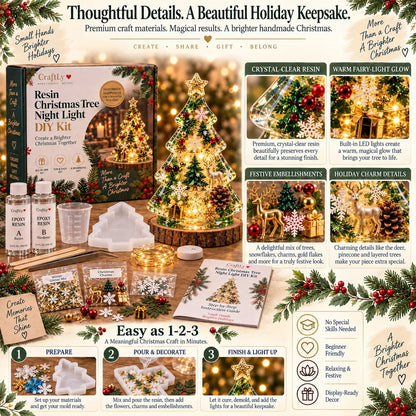 🎄 Christmas Tree Night Light DIY Kit | Complete Kit with Mold, Resin, Fairy Lights & Festive Decorations ✨