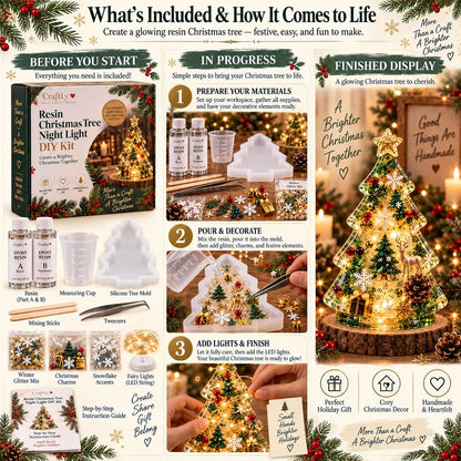 🎄 Christmas Tree Night Light DIY Kit | Complete Kit with Mold, Resin, Fairy Lights & Festive Decorations ✨
