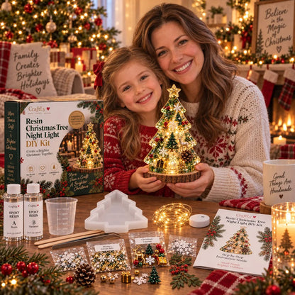 🎄 Christmas Tree Night Light DIY Kit | Complete Kit with Mold, Resin, Fairy Lights & Festive Decorations ✨