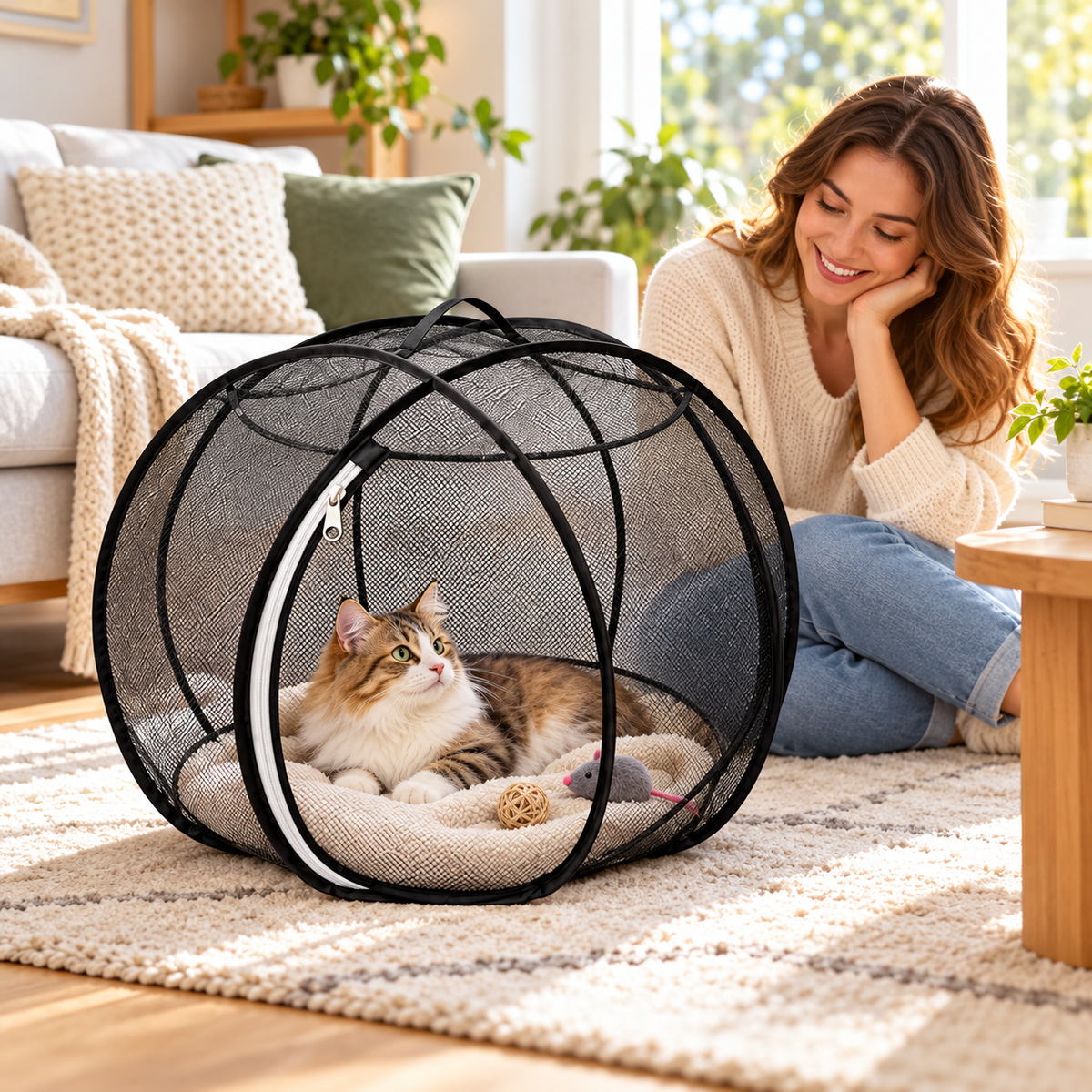 🐱 Portable Pop-Up Cat Playpen – Breathable Mesh Enclosure for Indoor & Outdoor Fun