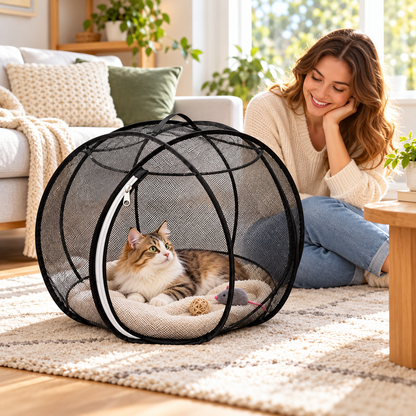 🐱 Portable Pop-Up Cat Playpen – Breathable Mesh Enclosure for Indoor & Outdoor Fun