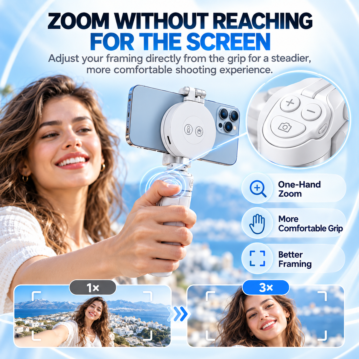 📸 Zoomable Magnetic Palm Grip | Selfie Stick & Tripod