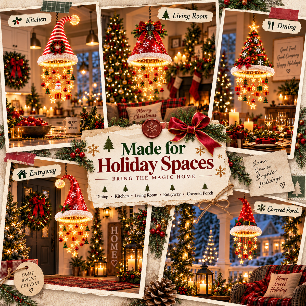 🎄 Premium Lighted Christmas Chandelier ✨ Festive Hanging Holiday Decor with Warm Glowing Lights