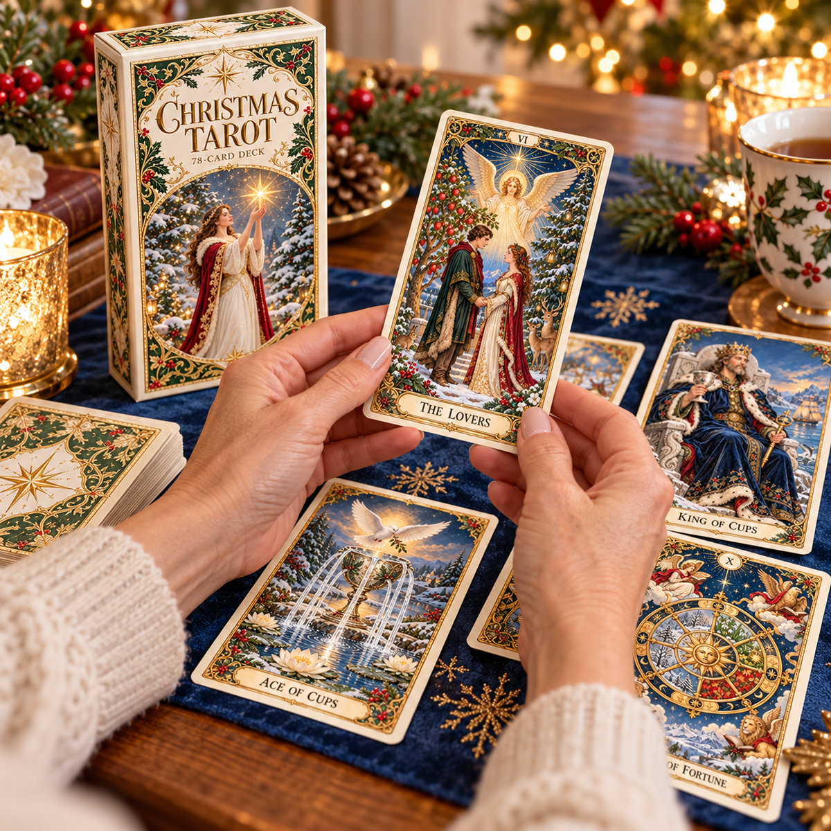 🔮Christmas Tarot Deck – 78 Festive Cards with Guidebook & 12-Day Reflection Guide