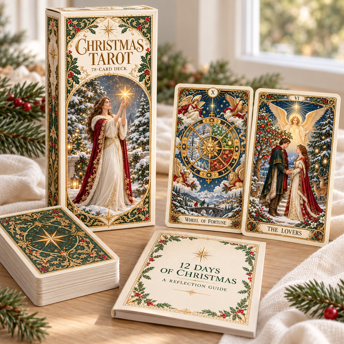🔮Christmas Tarot Deck – 78 Festive Cards with Guidebook & 12-Day Reflection Guide