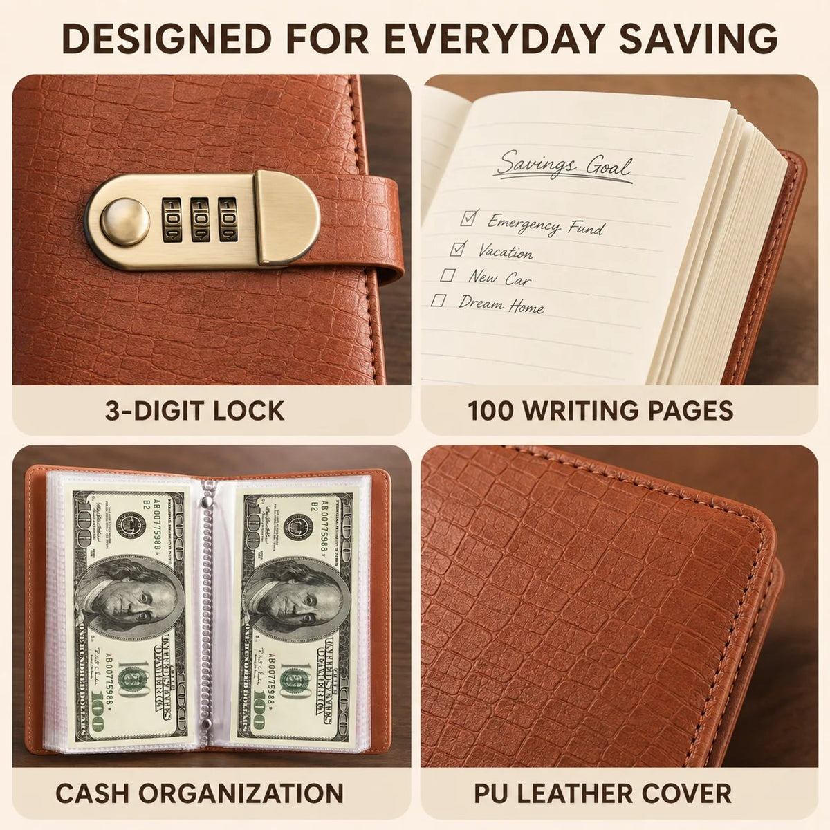 💰 Lockable A6 Savings Notebook with 3-Digit Combination Lock