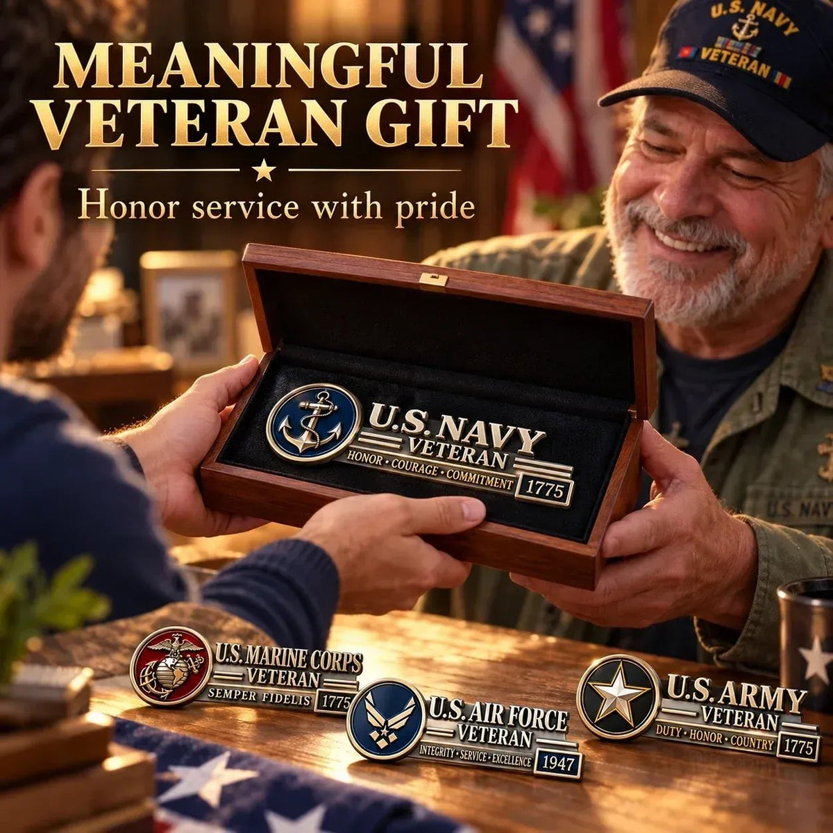 US🎖️ Veteran Honor 3D Metal Car Emblem – A Tribute to Service & Pride