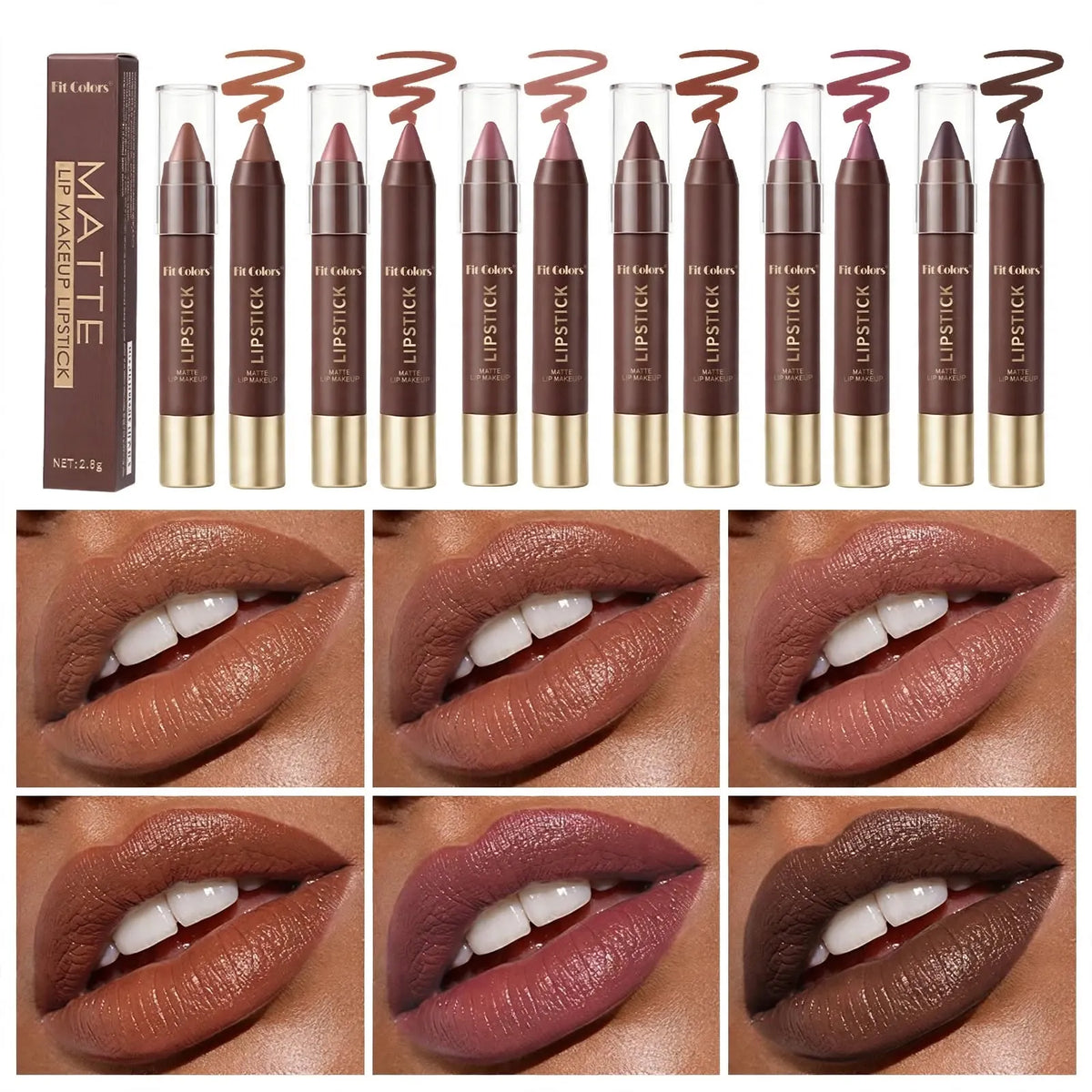 💄Long-Lasting Matte Brown Lip Liner & Lipstick – 6 Colors
