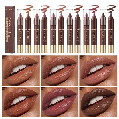 💄Long-Lasting Matte Brown Lip Liner & Lipstick – 6 Colors
