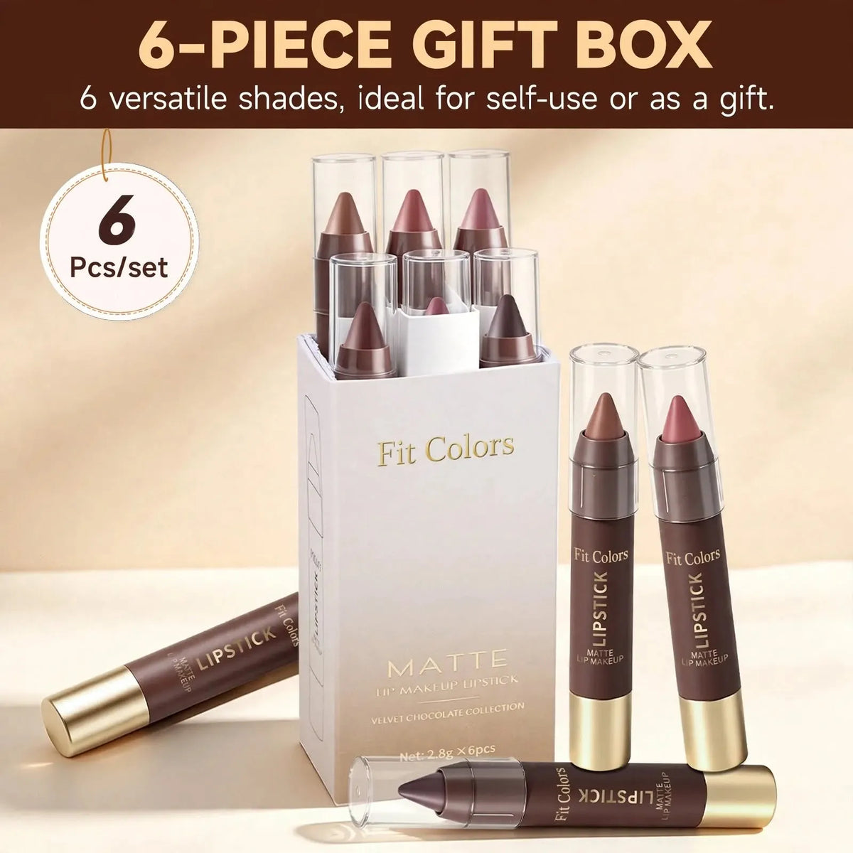 💄Long-Lasting Matte Brown Lip Liner & Lipstick – 6 Colors