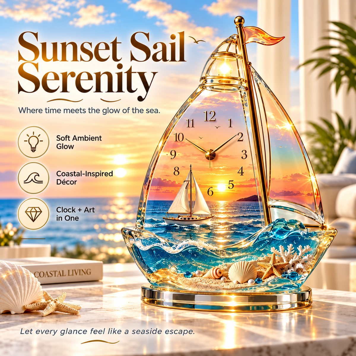 🌊 Coastal Glow Crystal Clock Collection — Bring the Beauty of the Sea Home ✨