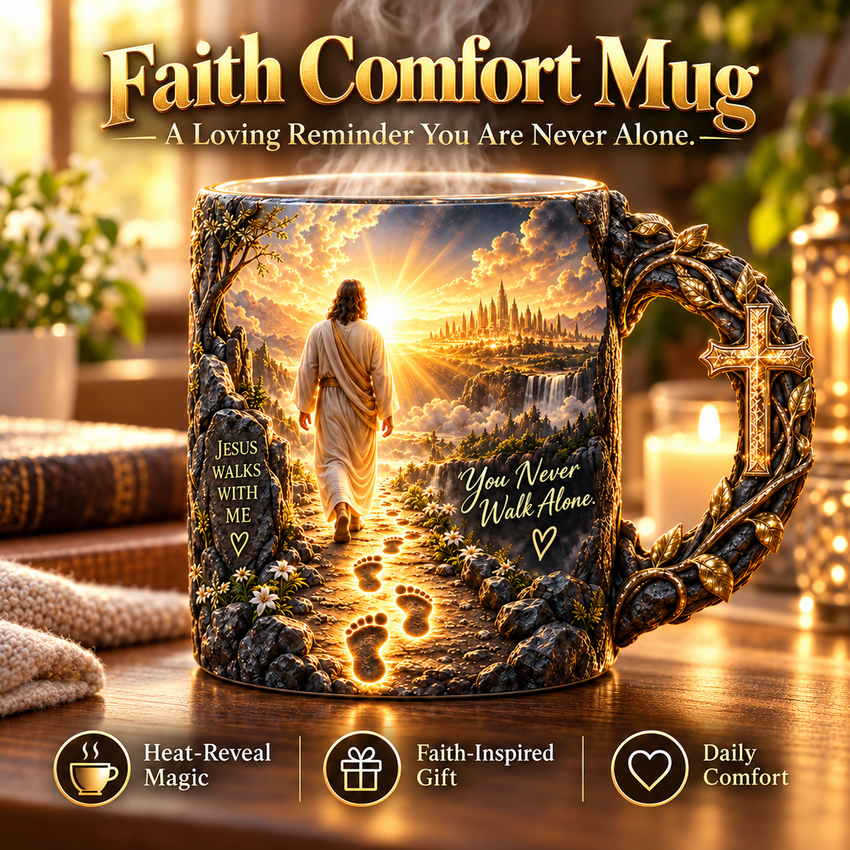 ✝️ 🎁 Jesus Walks With Me Mug – Heat-Reveal Christian Gift of Faith