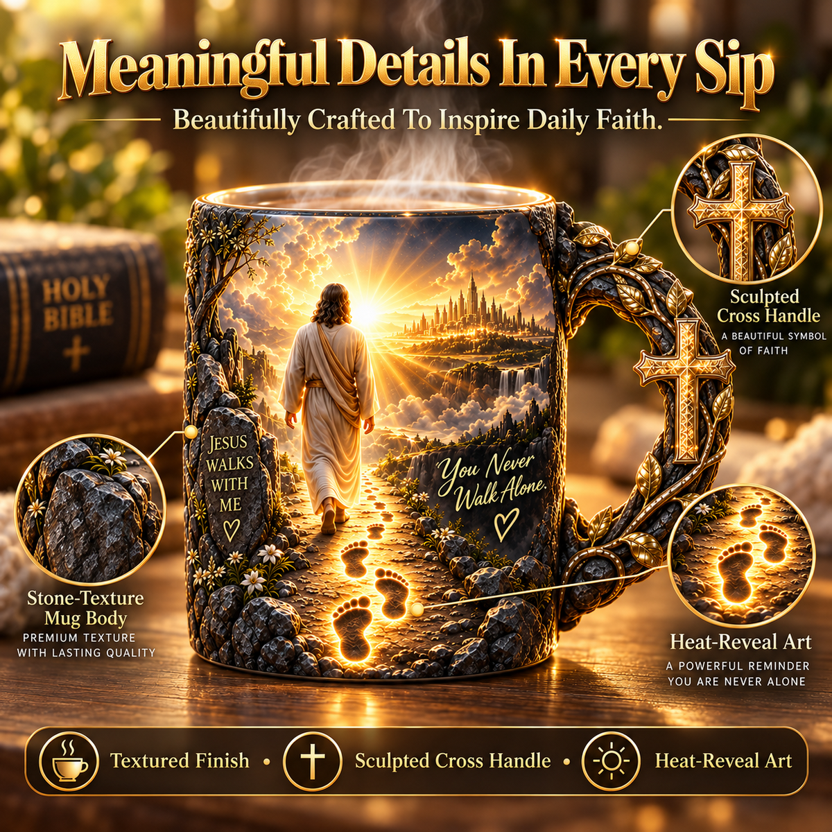✝️ 🎁 Jesus Walks With Me Mug – Heat-Reveal Christian Gift of Faith