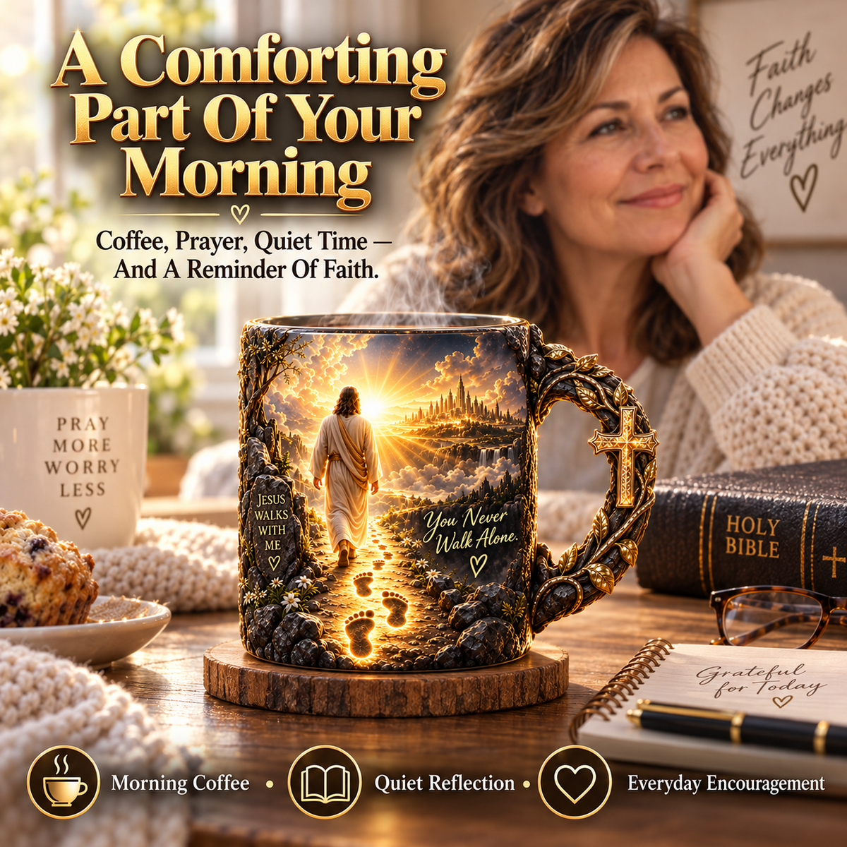 ✝️ 🎁 Jesus Walks With Me Mug – Heat-Reveal Christian Gift of Faith
